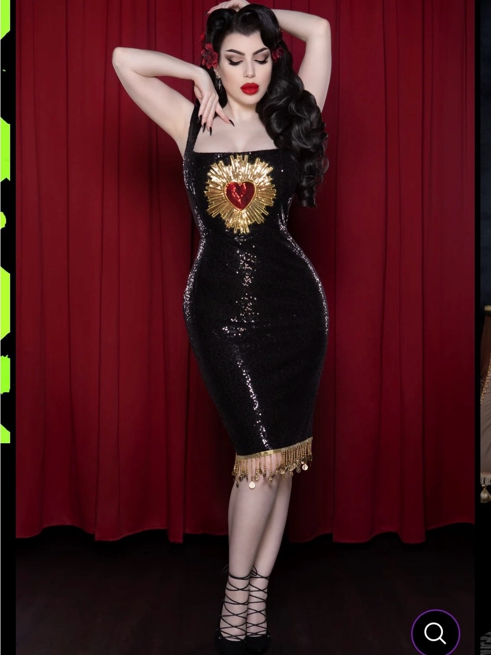 Black Sequin sacred heart Sheath Dress, weasel wear